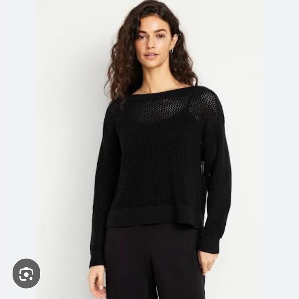Old Navy boatneck open knit sweater — black, size L — NWT